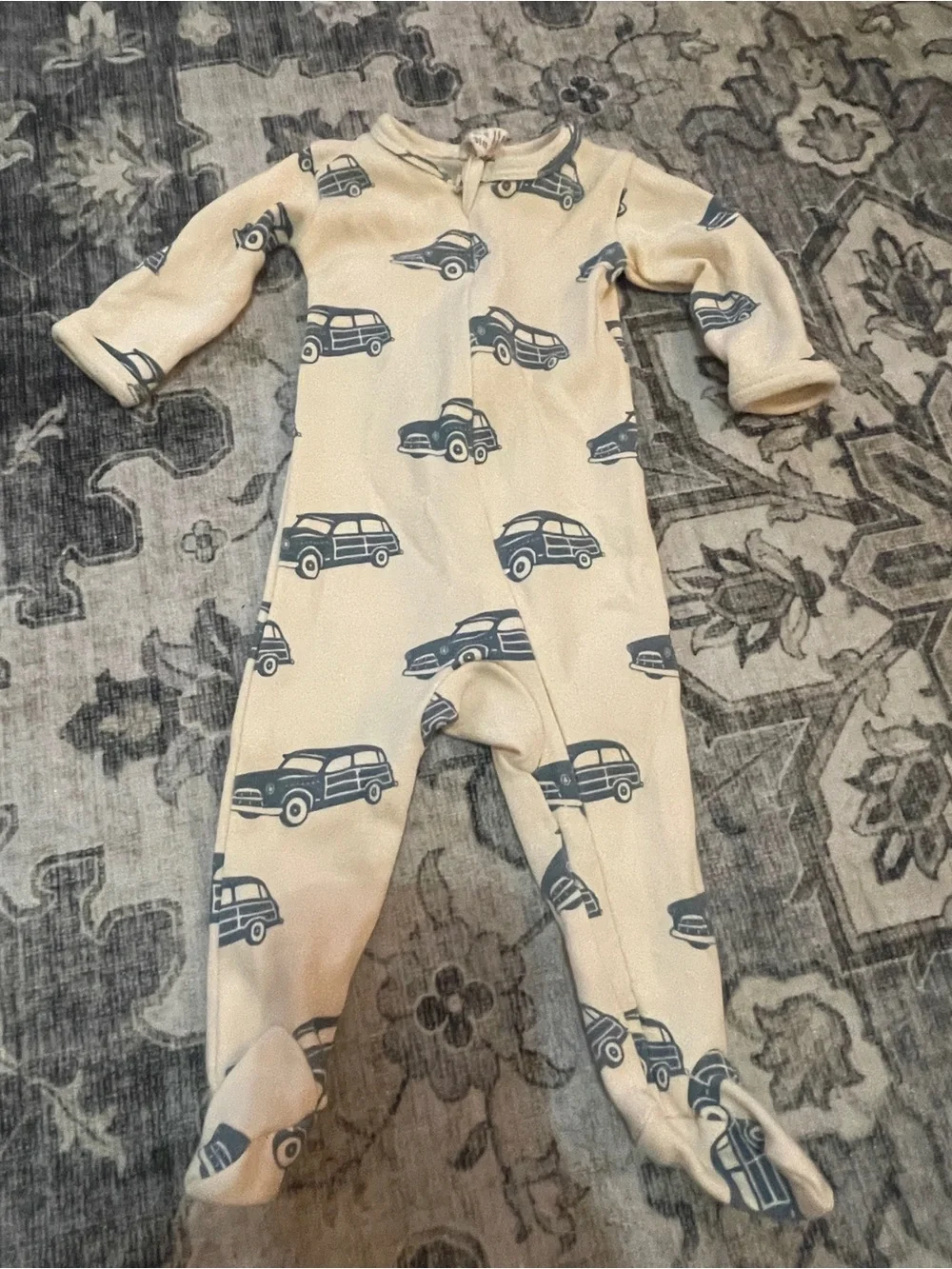 kate quinn Cream Footed One-Piece with Navy Car Print